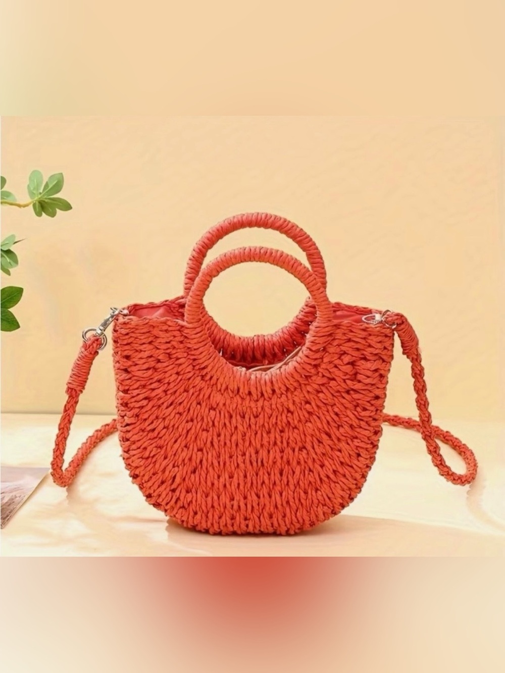 NWT Urban Expressions Orange Woven Straw Tote Crossbody Shoulder Bag Purse Fall